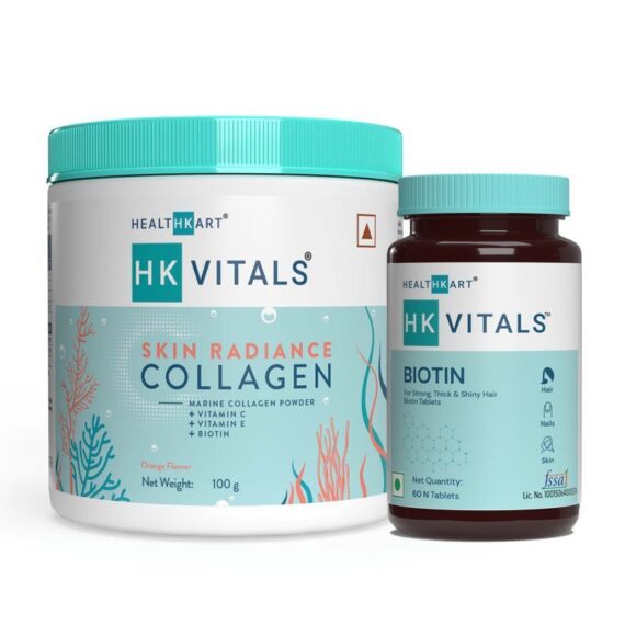 HealthKart HK Vitals Skin Radiance Collagen (Orange) + Biotin Tablets Combo Pack