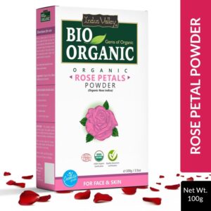 Indus Valley Bio Organic Rose Petals Powder for Skin Care with Vitamin A & C for Glow & Brightness