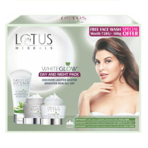 Lotus Herbals WhiteGlow Day & Night Pack With WhiteGlow 3-in-1 Skin Whitening Free Face Wash Worth Rs.285