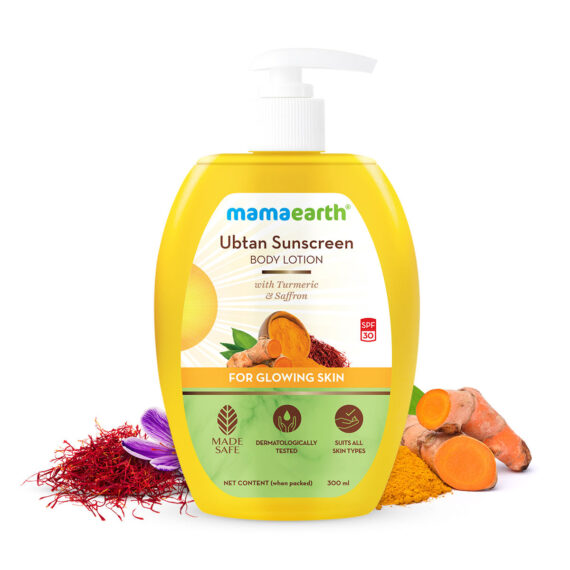 Mamaearth Ubtan Sunscreen Body Lotion SPF 30 With Turmeric & Saffron For Glowing Skin