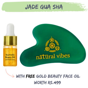 Natural Vibes Jade Gua Sha for Face Neck and Under Eye With FREE Gold Beauty Elixir Oil