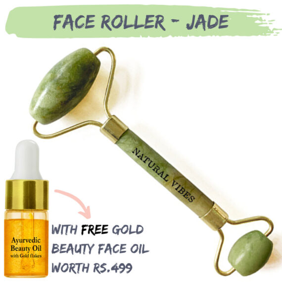 Natural Vibes Jade Roller & Massager With FREE Gold Beauty Elixir Oil For Face
