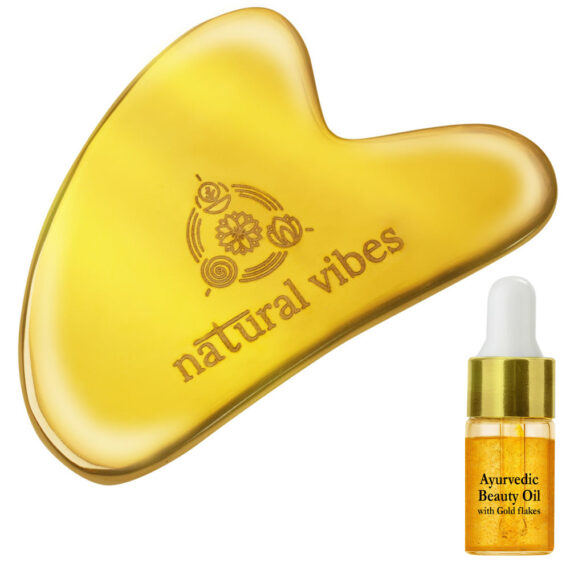 Natural Vibes Kansa Gua Sha Face Massager With FREE Gold Beauty Elixir Oil