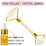 Natural Vibes White Crystal Quartz Roller with FREE Gold Beauty Elixir Oil for Face Neck & Under Eye