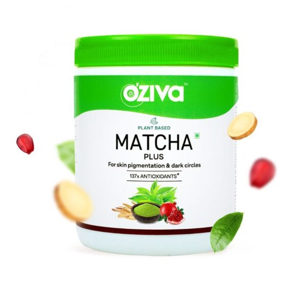 OZiva Plant Based Matcha Plus - Organic Japanese Matcha powder for Skin Pigmentation & Dark Circles