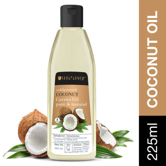 Soulflower Extra Virgin Coconut Hair Oil, Natural & Healthy Skin Moisturizer,Massage, Cold Pressed