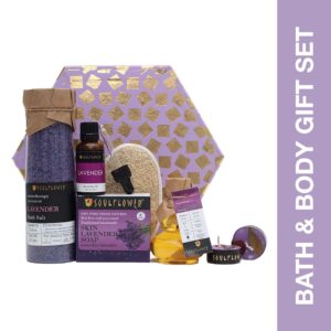 Soulflower Lavender Hexagon Bath Skincare Gift Kit - Mothers Day Gifts, Organic Natural